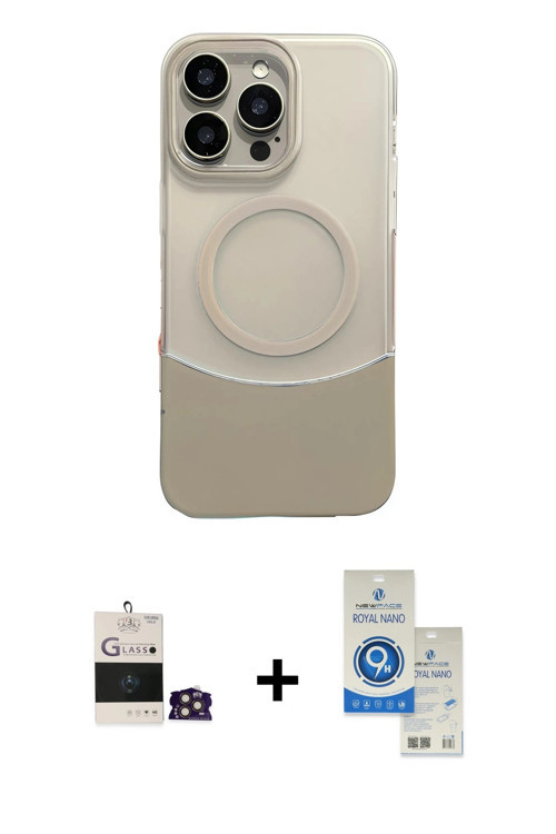 ieg™ iPhone 14 Pro Max Kılıf Kozmos Form Özel Seri - Şeffaf Royal Nano Ekran Koruyucu + Gold Bilvis