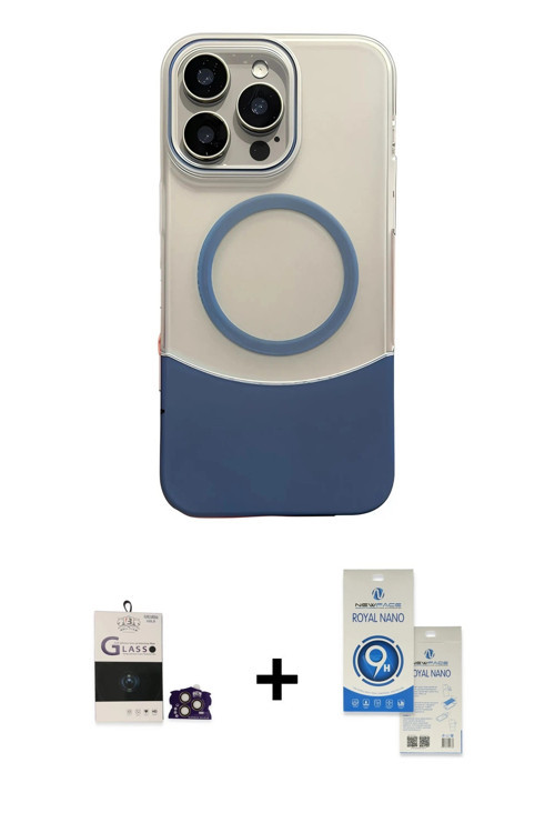 ieg™ iPhone 14 Pro Max Kılıf Kozmos Form Özel Seri - Şeffaf Royal Nano Ekran Koruyucu + Gold Bilvis