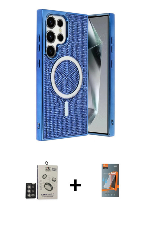 ieg™ Galaxy S24 Ultra Kılıf Eksen Çizgi - Siyah AutoKit 5in1 Fiber Hayalet Polymer Nano Ekran Koruyu
