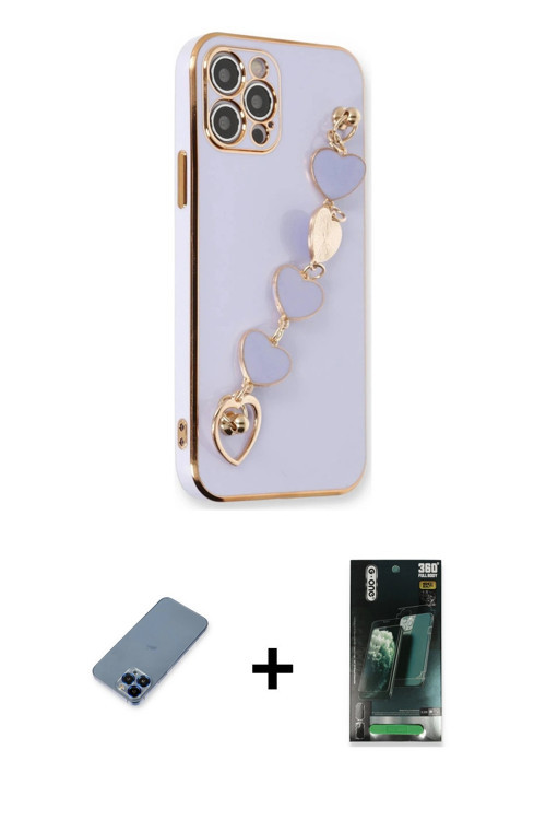 ieg™ iPhone 12 Pro Kılıf Nova Işık Prime - Şeffaf 360 Full Body Arka Koruyucu + Mavi Metal Kamera Le