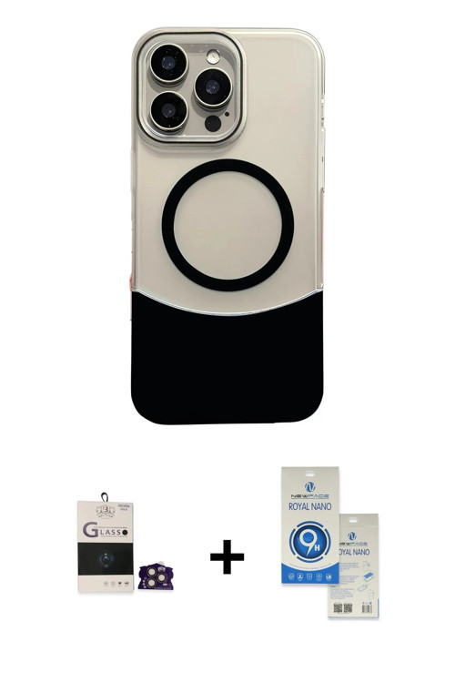 ieg™ iPhone 14 Pro Max Kılıf Kozmos Form Özel Seri - Şeffaf Royal Nano Ekran Koruyucu + Gold Bilvis
