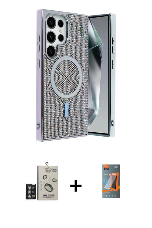 ieg™ Galaxy S24 Ultra Kılıf Eksen Çizgi - Siyah AutoKit 5in1 Fiber Hayalet Polymer Nano Ekran Koruyu