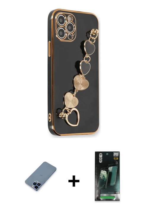 ieg™ iPhone 12 Pro Kılıf Nova Işık Prime - Şeffaf 360 Full Body Arka Koruyucu + Mavi Metal Kamera Le
