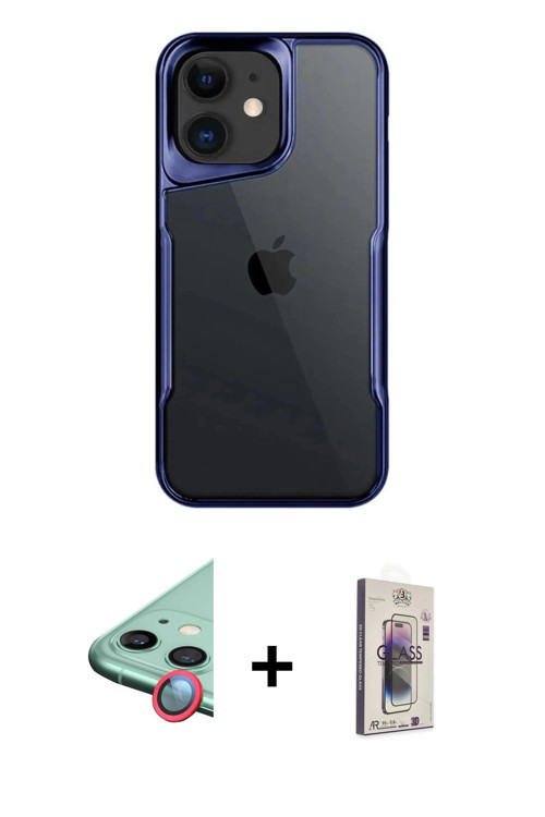 ieg™ iPhone 11 Kılıf Akış Çizgi Koleksiyonu - Siyah Bilvis 3D Cam Ekran Koruyucu + Kırmızı Raze Meta