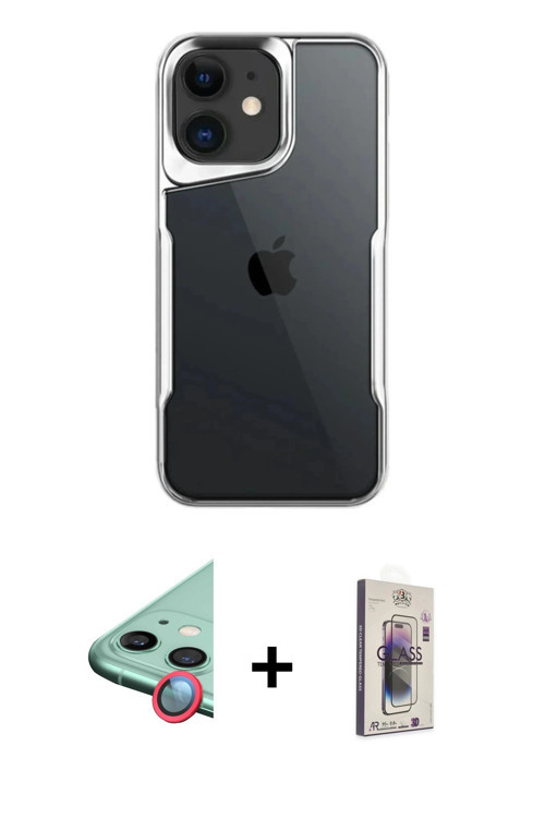 ieg™ iPhone 11 Kılıf Akış Çizgi Koleksiyonu - Siyah Bilvis 3D Cam Ekran Koruyucu + Kırmızı Raze Meta