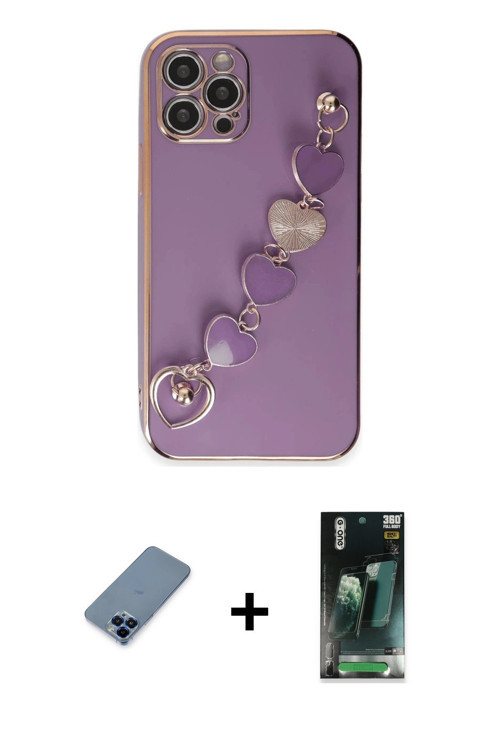 ieg™ iPhone 12 Pro Kılıf Nova Işık Prime - Şeffaf 360 Full Body Arka Koruyucu + Mavi Metal Kamera Le