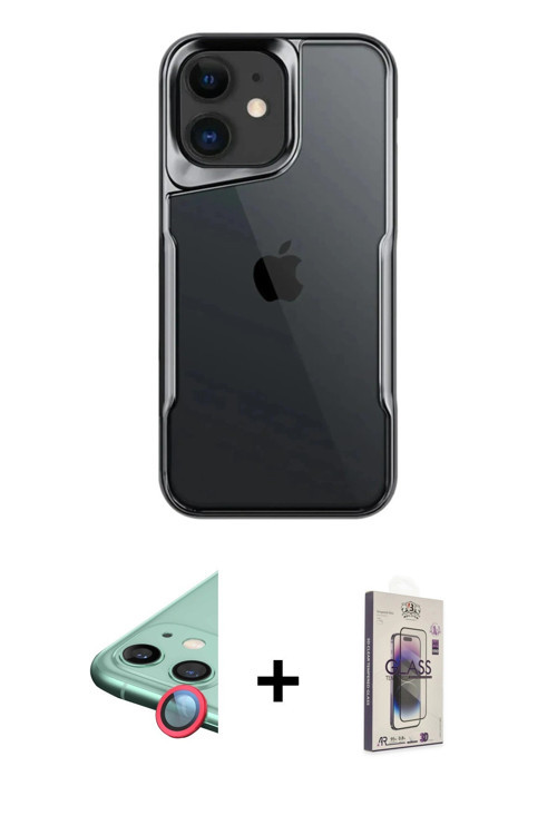 ieg™ iPhone 11 Kılıf Akış Çizgi Koleksiyonu - Siyah Bilvis 3D Cam Ekran Koruyucu + Kırmızı Raze Meta