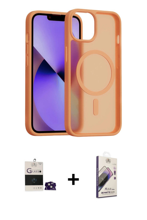 ieg™ iPhone 15 Kılıf Siluet Minimal Prime - Siyah Bilvis 3D Mat Cam Ekran Koruyucu + Pembe Bilvis Ti