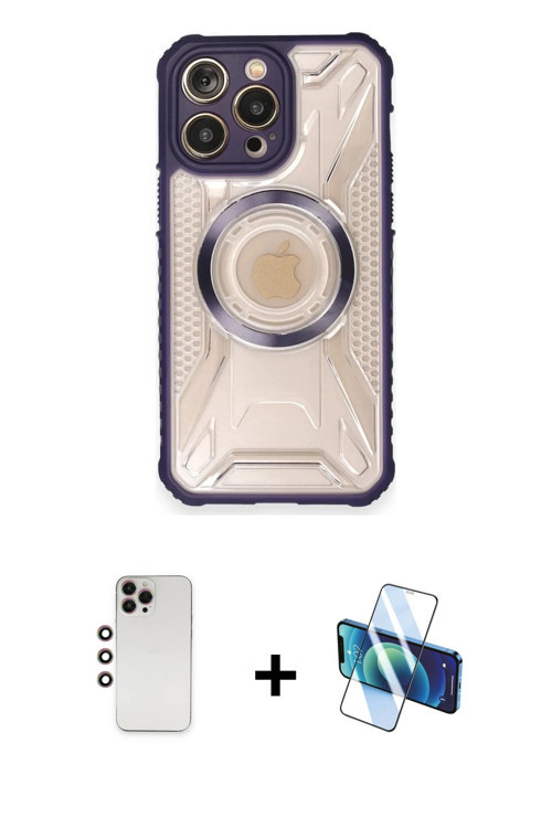 ieg™ iPhone 12 Pro Max Kılıf Kutup Modern - Siyah 3D Antistatik Cam Ekran Koruyucu + Gökkuşağı Shine
