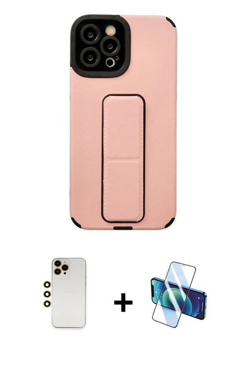 ieg™ iPhone 12 Pro Max Kılıf Çekirdek Yansıma - Siyah 3D Antistatik Cam Ekran Koruyucu + Gold Shine