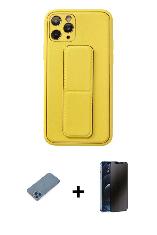 ieg™ iPhone 11 Pro Kılıf Akış Doku - Siyah 3D Antistatik Hayalet Cam Ekran Koruyucu + Mavi Shine Kam