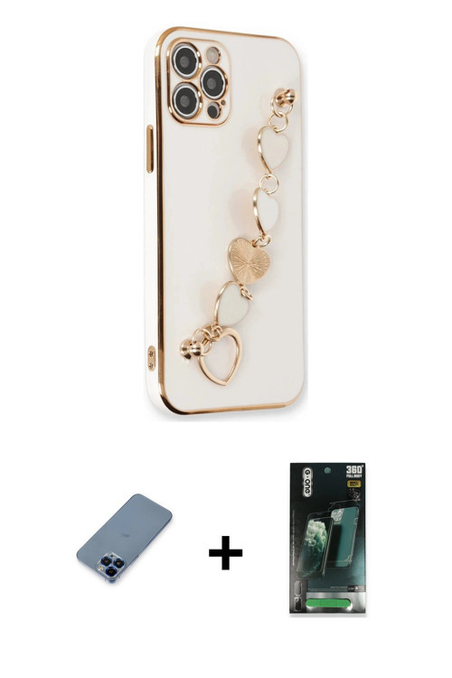 ieg™ iPhone 12 Pro Kılıf Nova Işık Prime - Şeffaf 360 Full Body Arka Koruyucu + Mavi Metal Kamera Le