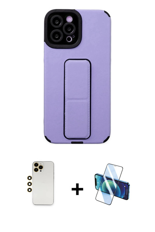 ieg™ iPhone 12 Pro Max Kılıf Çekirdek Yansıma - Siyah 3D Antistatik Cam Ekran Koruyucu + Gold Shine
