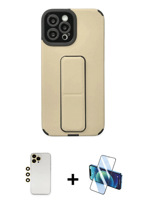 ieg™ iPhone 12 Pro Max Kılıf Çekirdek Yansıma - Siyah 3D Antistatik Cam Ekran Koruyucu + Gold Shine