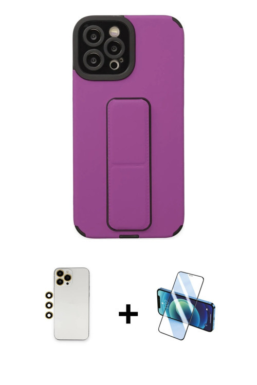 ieg™ iPhone 12 Pro Max Kılıf Çekirdek Yansıma - Siyah 3D Antistatik Cam Ekran Koruyucu + Gold Shine
