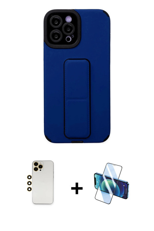 ieg™ iPhone 12 Pro Max Kılıf Çekirdek Yansıma - Siyah 3D Antistatik Cam Ekran Koruyucu + Gold Shine