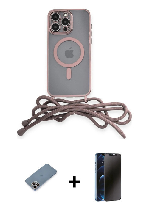 ieg™ iPhone 13 Pro Max Kılıf Eksen Özel Seri - Siyah 3D Antistatik Hayalet Cam Ekran Koruyucu + Mor