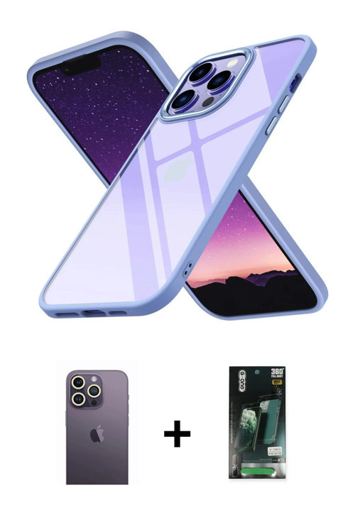 ieg™ iPhone 13 Pro Max Kılıf Nova Işık Serisi - Şeffaf 360 Full Body Arka Koruyucu + Beyaz Neon Fosf