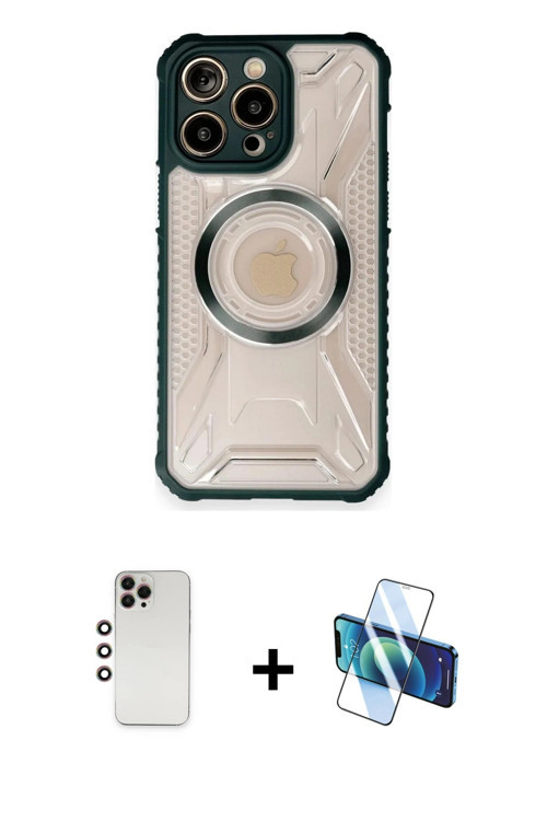 ieg™ iPhone 12 Pro Max Kılıf Kutup Modern - Siyah 3D Antistatik Cam Ekran Koruyucu + Gökkuşağı Shine