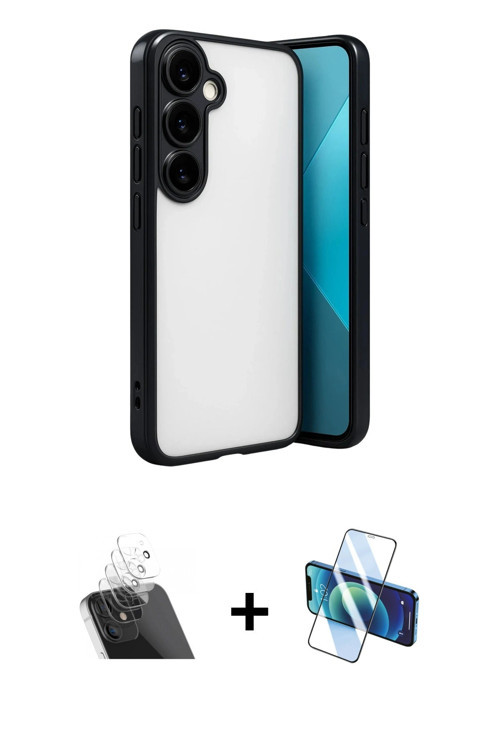 ieg™ Galaxy A24 4G Kılıf Vadi Minimal - Siyah 3D Antistatik Cam Ekran Koruyucu + Şeffaf Kamera Lens