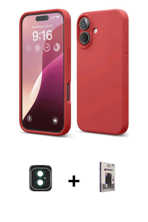 ieg™ iPhone 16 Kılıf Ahenk Serisi - Siyah Bilvis Hayalet Cam Ekran Koruyucu + Yeşil PVD Metal Kamera