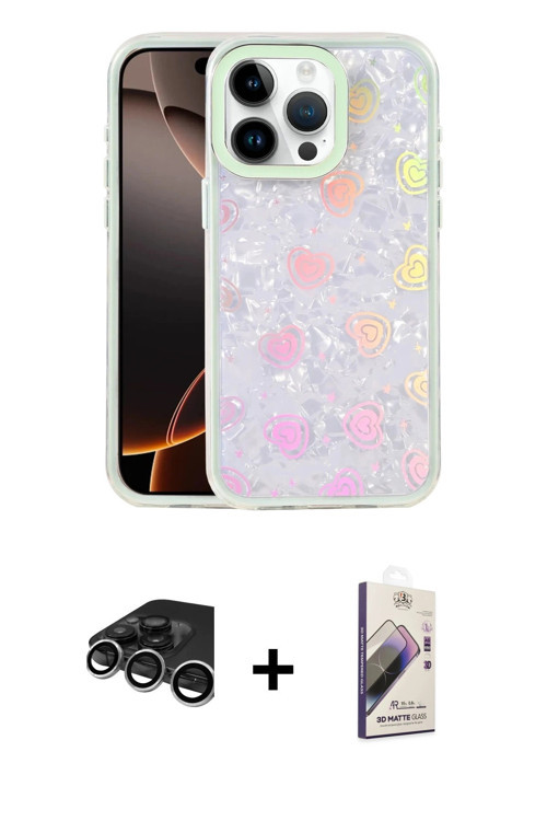 ieg™ iPhone 15 Pro Max Kılıf Odak Prime - Siyah Bilvis 3D Mat Cam Ekran Koruyucu + Gümüş Raze Metal