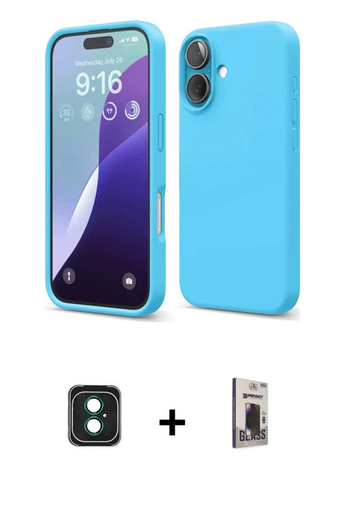 ieg™ iPhone 16 Kılıf Ahenk Serisi - Siyah Bilvis Hayalet Cam Ekran Koruyucu + Yeşil PVD Metal Kamera