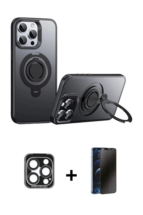 ieg™ iPhone 15 Pro Max Kılıf Zirve Çizgi Prime - Siyah 3D Antistatik Hayalet Cam Ekran Koruyucu + La