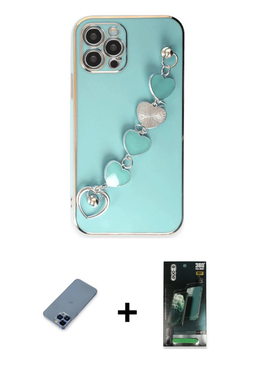 ieg™ iPhone 12 Pro Kılıf Nova Işık Prime - Şeffaf 360 Full Body Arka Koruyucu + Mavi Metal Kamera Le