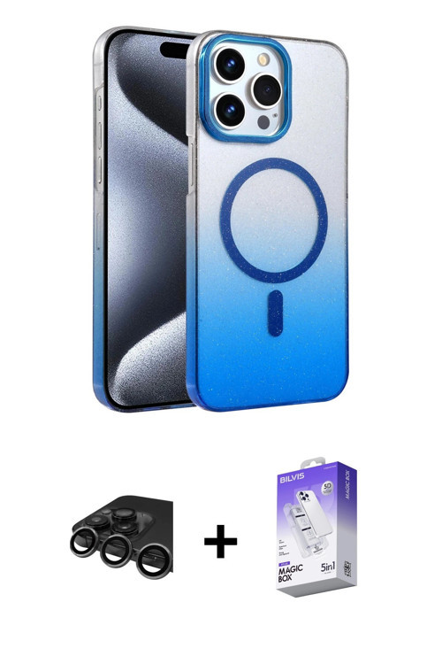 iPhone 15 Pro Max Kılıf Ahenk Doku Özel Seri - Siyah Bilvis 5in1 3D Magic Cam Ekran Koruyucu +