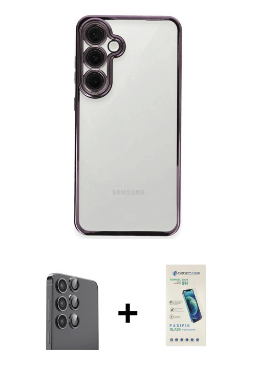 ieg™ Galaxy S24 FE Kılıf Vadi Minimal - Şeffaf Pasifik Cam Ekran Koruyucu + Siyah Raze Metal Kamera