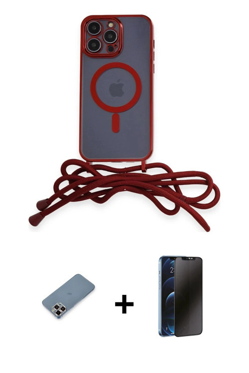 ieg™ iPhone 13 Pro Max Kılıf Eksen Özel Seri - Siyah 3D Antistatik Hayalet Cam Ekran Koruyucu + Mor