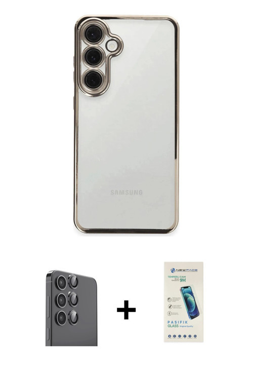 ieg™ Galaxy S24 FE Kılıf Vadi Minimal - Şeffaf Pasifik Cam Ekran Koruyucu + Siyah Raze Metal Kamera