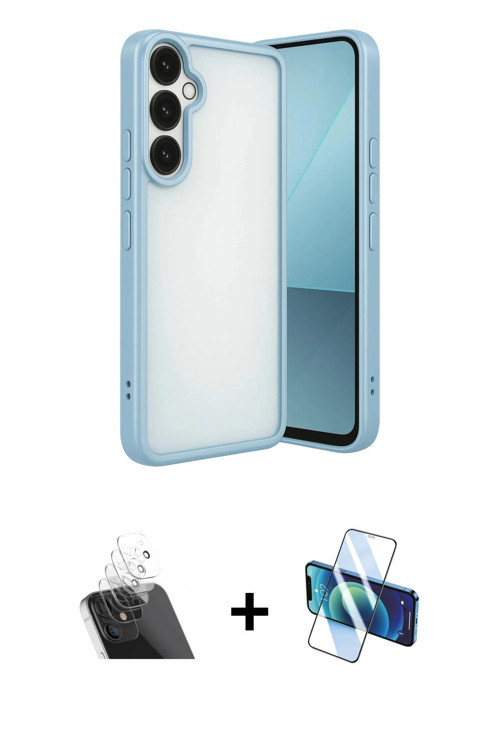 ieg™ Galaxy A24 4G Kılıf Vadi Minimal - Siyah 3D Antistatik Cam Ekran Koruyucu + Şeffaf Kamera Lens