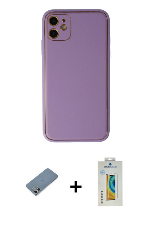 ieg™ iPhone 12 Kılıf Yadigar Klasik - Siyah Polymer Nano Ekran Koruyucu + Gümüş Shine Kamera Lens Ko