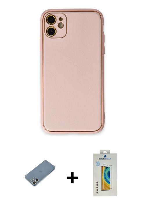 ieg™ iPhone 12 Kılıf Yadigar Klasik - Siyah Polymer Nano Ekran Koruyucu + Gümüş Shine Kamera Lens Ko