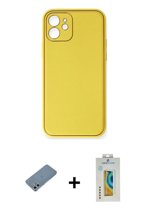ieg™ iPhone 12 Kılıf Yadigar Klasik - Siyah Polymer Nano Ekran Koruyucu + Gümüş Shine Kamera Lens Ko