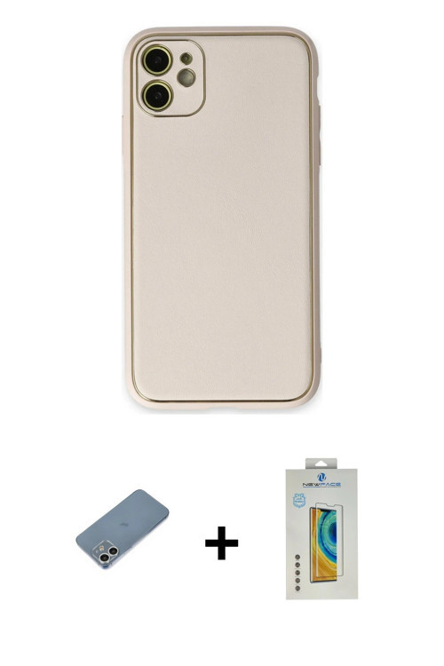 ieg™ iPhone 12 Kılıf Yadigar Klasik - Siyah Polymer Nano Ekran Koruyucu + Gümüş Shine Kamera Lens Ko