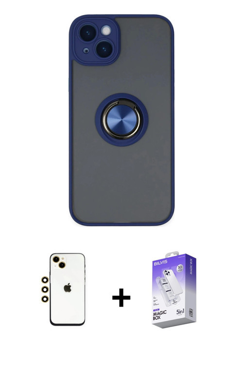 ieg™ iPhone 14 Kılıf Yörünge Çizgi - Siyah Bilvis 5in1 3D Magic Cam Ekran Koruyucu + Gold Shine Kame
