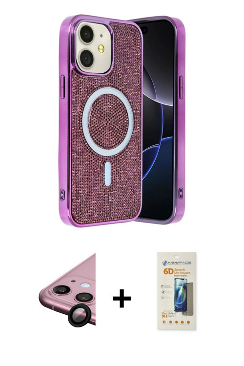 ieg™ iPhone 11 Kılıf Eksen Çizgi - Siyah 6D Mat Seramik Hayalet Nano Ekran Koruyucu + Siyah Raze Met
