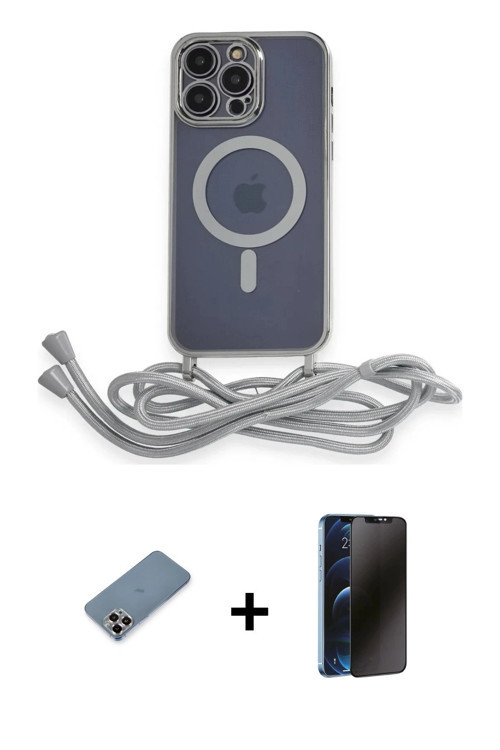ieg™ iPhone 13 Pro Max Kılıf Eksen Özel Seri - Siyah 3D Antistatik Hayalet Cam Ekran Koruyucu + Mor