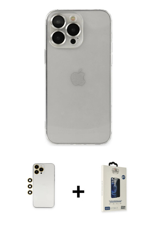 ieg™ iPhone 13 Pro Max Kılıf Ufuk Minimal Özel Seri - Siyah Bilvis Hayalet Cam Ekran Koruyucu + Gold