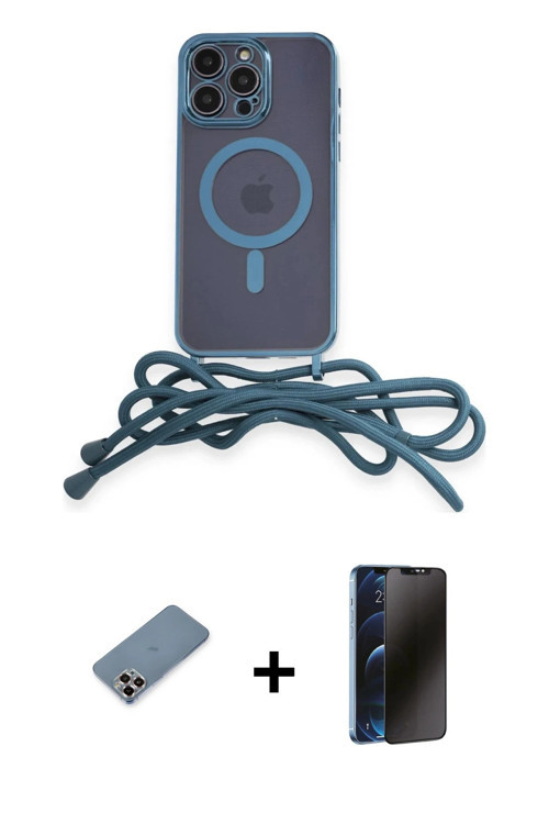 ieg™ iPhone 13 Pro Max Kılıf Eksen Özel Seri - Siyah 3D Antistatik Hayalet Cam Ekran Koruyucu + Mor