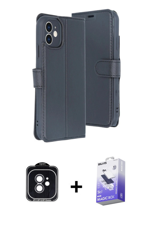 ieg™ iPhone 11 Kılıf Siluet Işık Serisi - Siyah Bilvis 5in1 5D Magic Hayalet Cam Ekran Koruyucu + Si