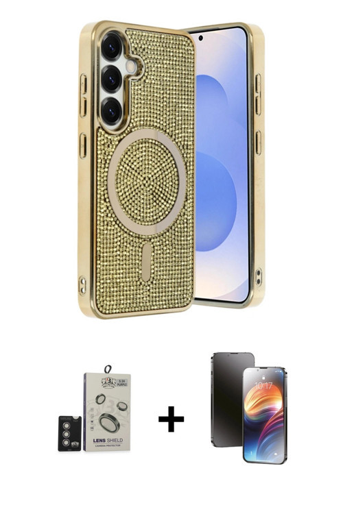 Galaxy S24 Kılıf Eksen Çizgi - Siyah 3D Antistatik Mat Seramik Nano Ekran Koruyucu + Derin Mor