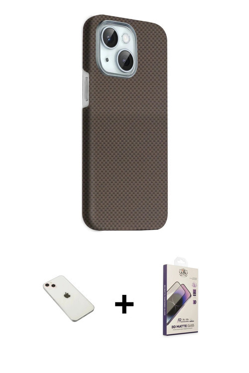 iPhone 14 Kılıf Kozmos Klasik Prime - Siyah Bilvis 3D Mat Cam Ekran Koruyucu + Pembe Diamond Ka