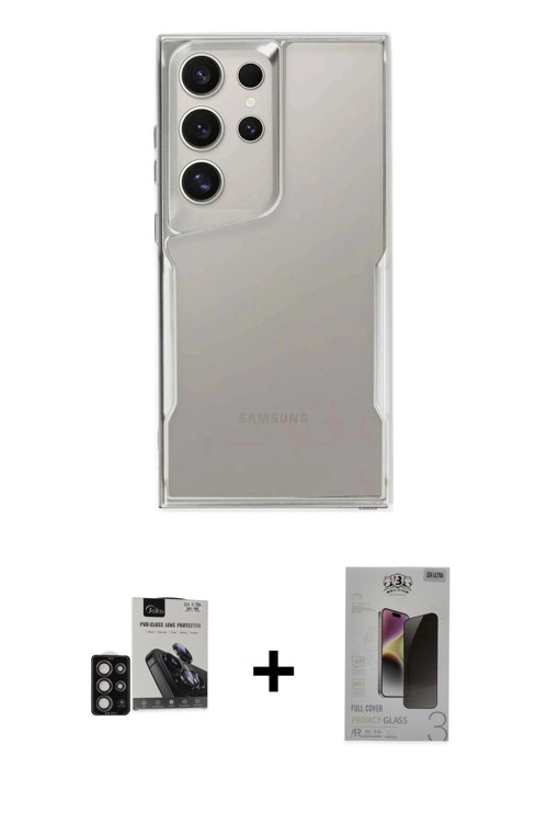 ieg™ Galaxy S24 Ultra Kılıf Akış Çizgi Koleksiyonu - Siyah Bilvis Hayalet Cam Ekran Koruyucu + Derin