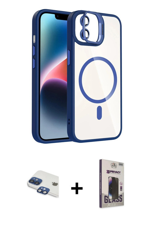 iPhone 11 Kılıf Yadigar Asil Koleksiyonu - Siyah Bilvis Hayalet Cam Ekran Koruyucu + Lacivert P