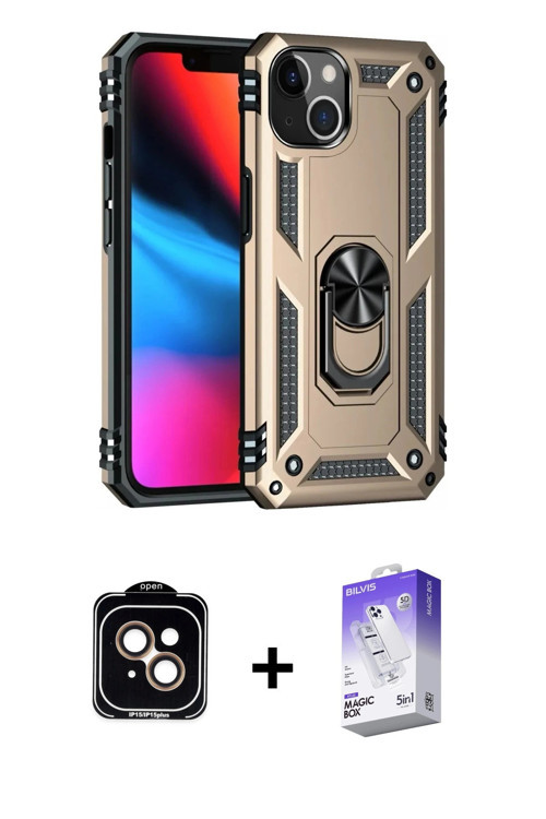 ieg™ iPhone 14 Kılıf Ahenk Klasik Koleksiyonu - Siyah Bilvis 5in1 3D Magic Cam Ekran Koruyucu + Turu