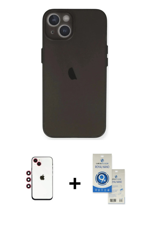 iPhone 14 Kılıf Yadigar Yansıma Serisi - Şeffaf Royal Nano Ekran Koruyucu + Kırmızı Shine Kamer